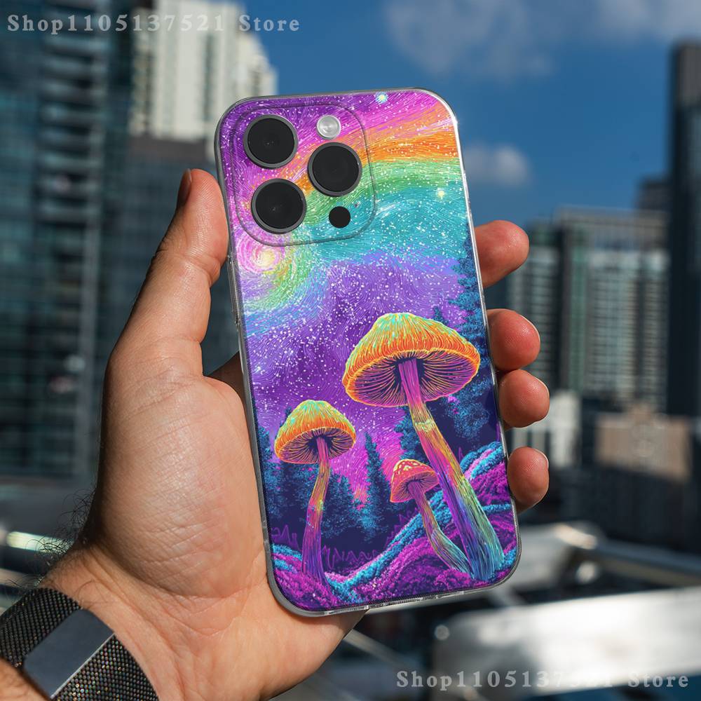 Trippy Magic Mushroom Art  Phone Case For iPhone 17,16,15,14,13,12,11 Pro,Max,Plus,X,XS,XR,SE4,E Mini Transparent Soft Cover