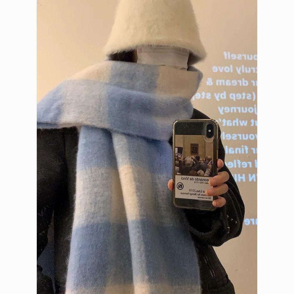 Scarf women's winter advanced sense thickened warm imitation cashmere plaid scarf Korean version versatile scarf tide