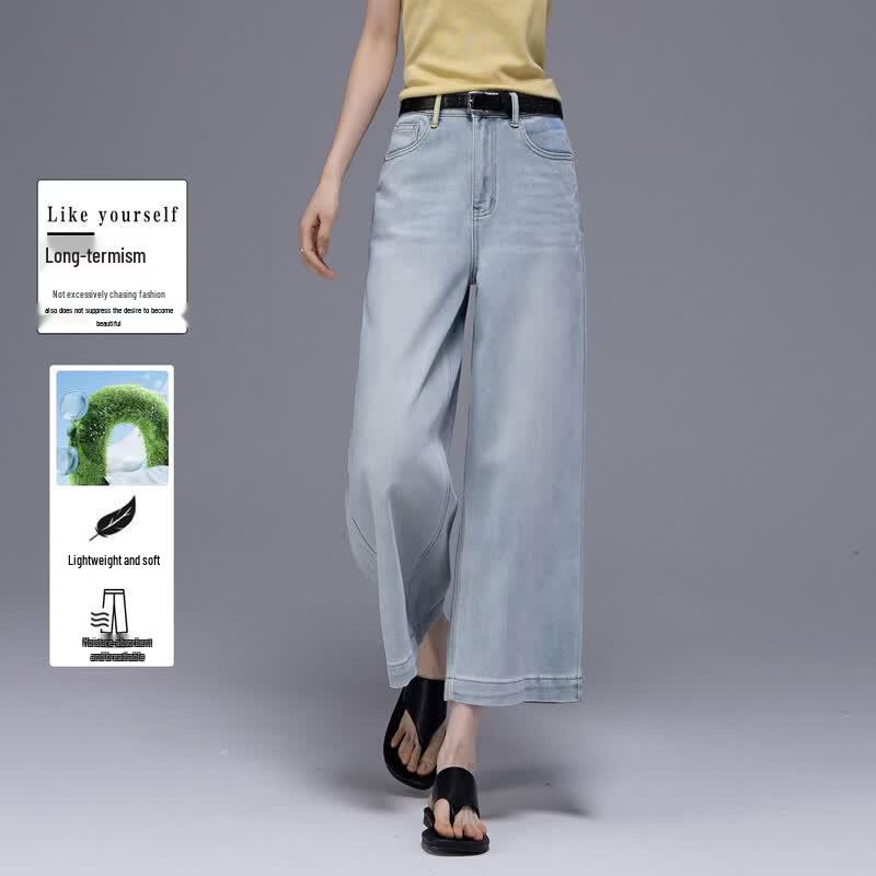 Demana Women s Washed Cropped Wide-Leg Jeans L