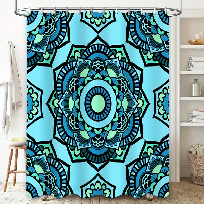 Blue Mandala Shower Curtain Decorative Fabric Shower Curtains For Bathrooms Waterproof Privacy Window Panels Set With Rings (180