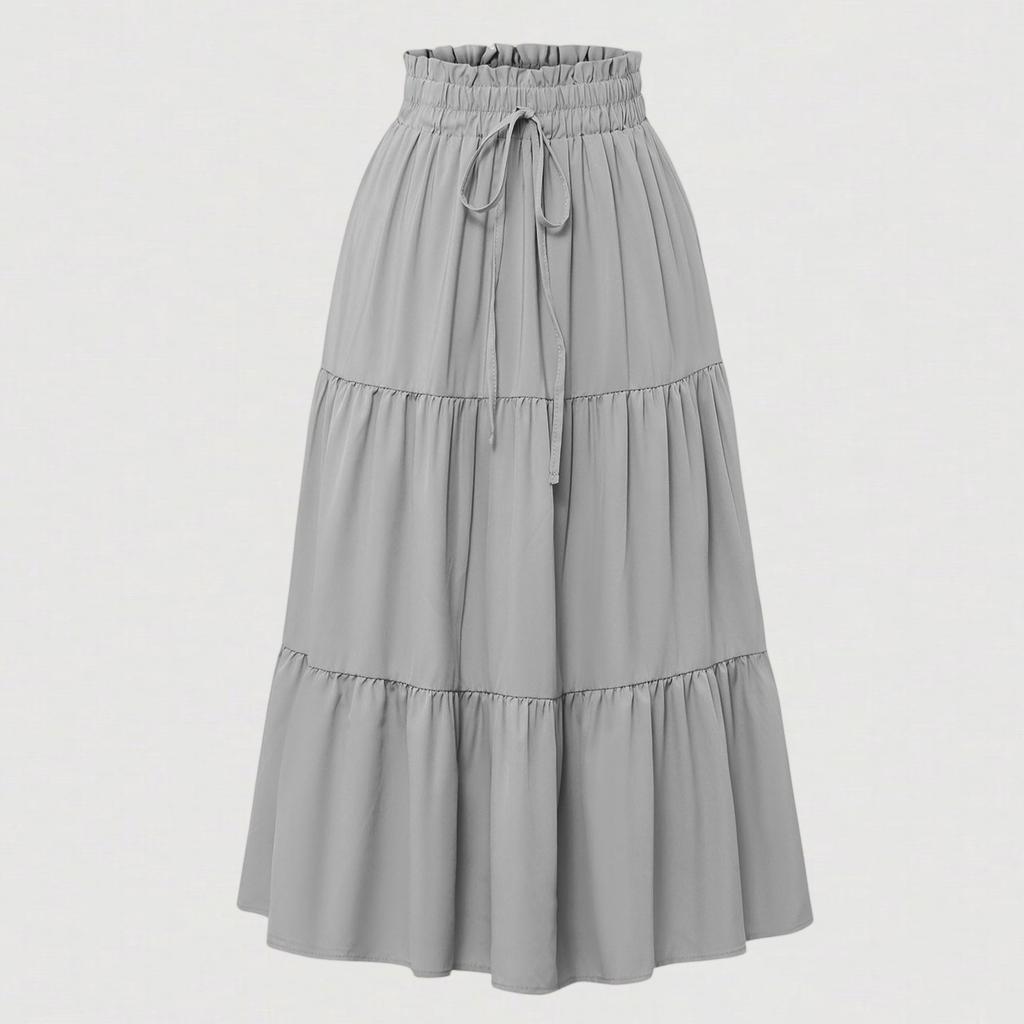 Kadın Modası Düz Renk Çiçekli Dantel Elastik Bel Bol Uzun Etek