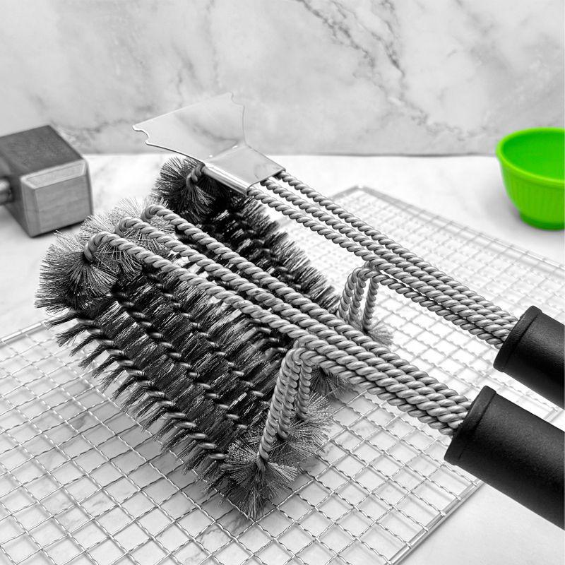 18-Inch Triple-Head Steel Wire BBQ Grill Cleaning Brush