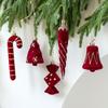 2 Pcs Velvet Christmas Ornaments Shatterproof Glitter Sequins Flocked Bell/Candy Cane/Ice Isicle Hanging Decoration for Home