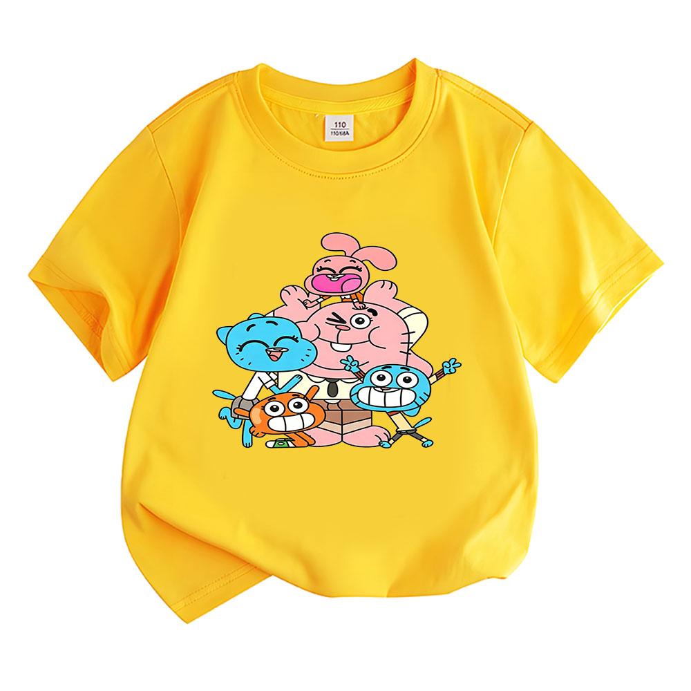 

The Amazing World of Gumball Children s T-shirt 100%Cotton Cartoon Top Boys Girls Fashion Casual O-neck Kids Short Sleeve Summer 160 жовтий