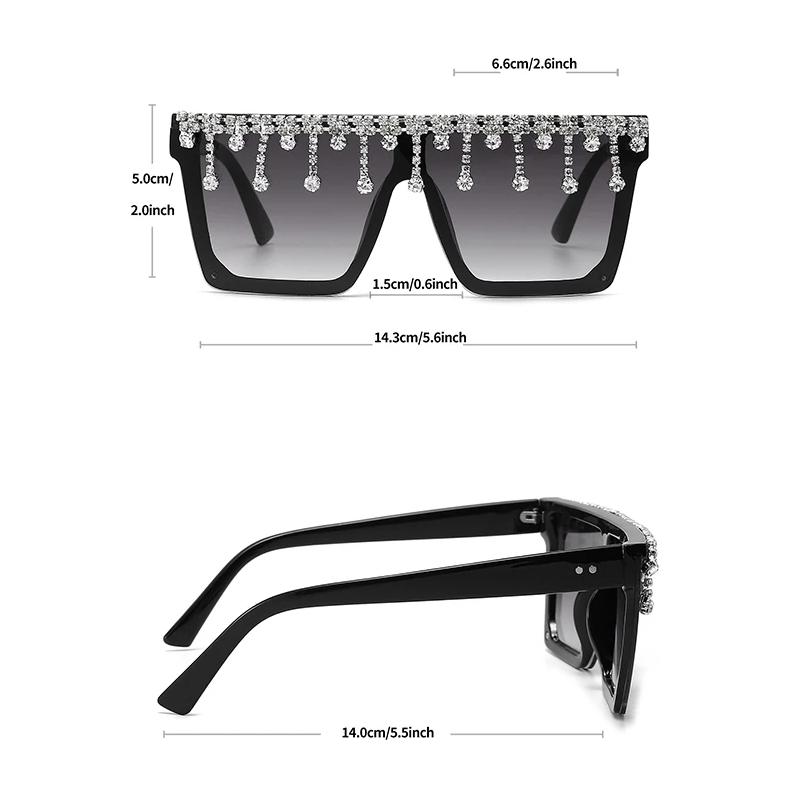 New Fashion Diamond-encrusted Sunglasses  Square Frame Chain Integrated Sunglasses WOMEN'S Large Frame Dazzling Glasses Trend