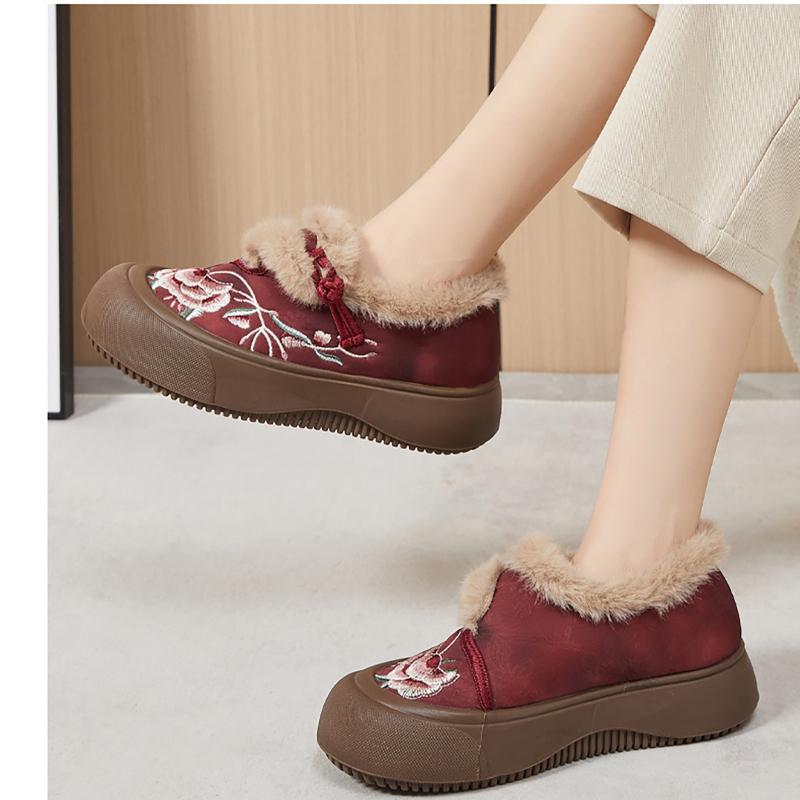 Cotton Shoes New Ethnic Style Embroidery and Velvet Thickened Mother Shoes Cloth Shoes Middle-aged and Elderly Boots