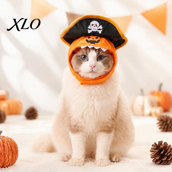 Soft Fabric Pet Costume Cat Pumpkin Pirate Hat, Halloween Cozy Funny Comfortable Kitten Winter Cap Cosplay Hat for Cats, Small Dogs, Holiday