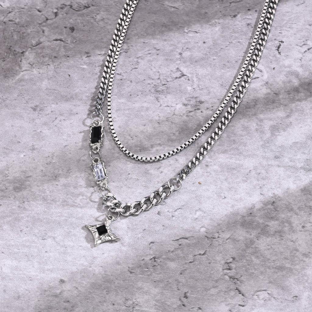 Black Star Charm Choker Necklace for Man Woman Stainless Steel Jewelry Double Link Chain Stacking Collar Birthday Christmas Gift