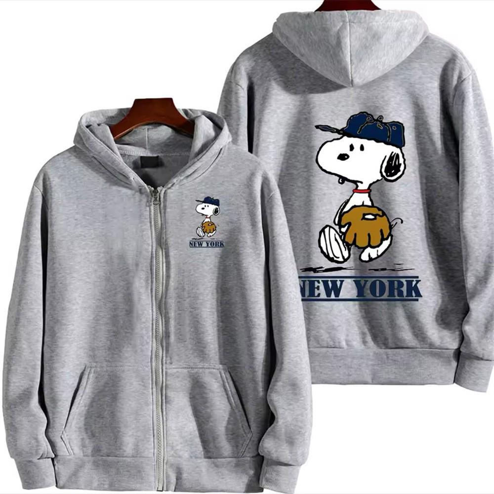 Snoopy Print Unisex Zip-Up Hoodie - Warm & Loose for Autumn/Winter