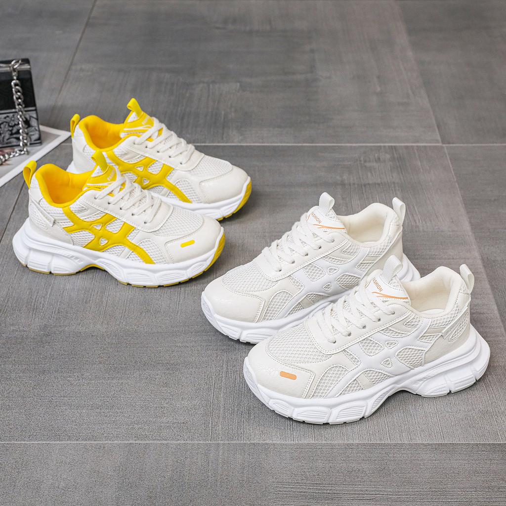 Leather Trend Fried Street Breathable Hollow Dad Shoes Women 2025 New Summer Sweet Cool Thick-soled Mesh Versatile Sports Shoes