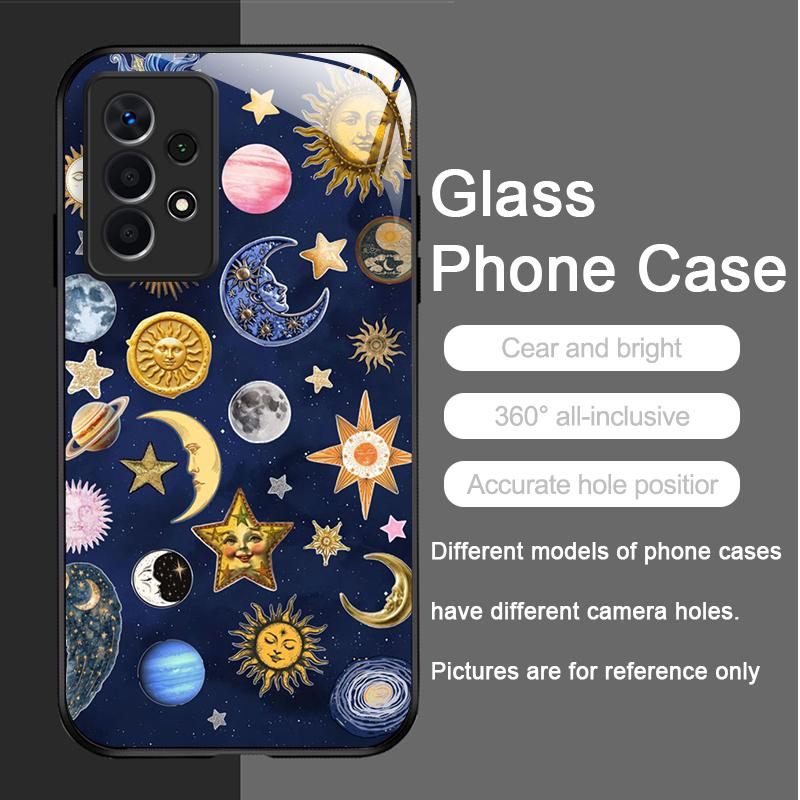 Tempered Glass Phone Case for Samsung Galaxy S25 Ultra S24 S23 Plus S22 S21 S20 FE A56 Luxury Retro Style Stars Planet Y2K Cover