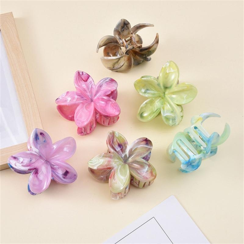 Pince à cheveux en forme de fleur Résine Texture marbre Couleur dégradée pour Mariages et Fêtes Usage quotidien Accessoires pour cheveux