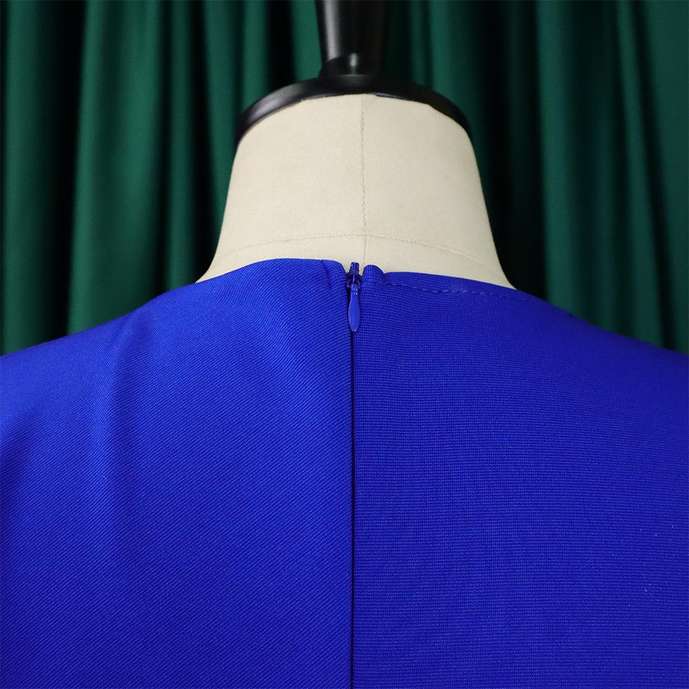 Büyük Boy Kadın İlkbahar Sonbahar Moda Ruffled İnce Elbise Bayanlar Zarif Tek Parça Katı Orta Kollu Kılıf Elbise