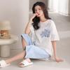 Women's 100% Cotton Summer Pajama Set - Short Sleeve Top & Capri Pants for Indoors or Outdoors