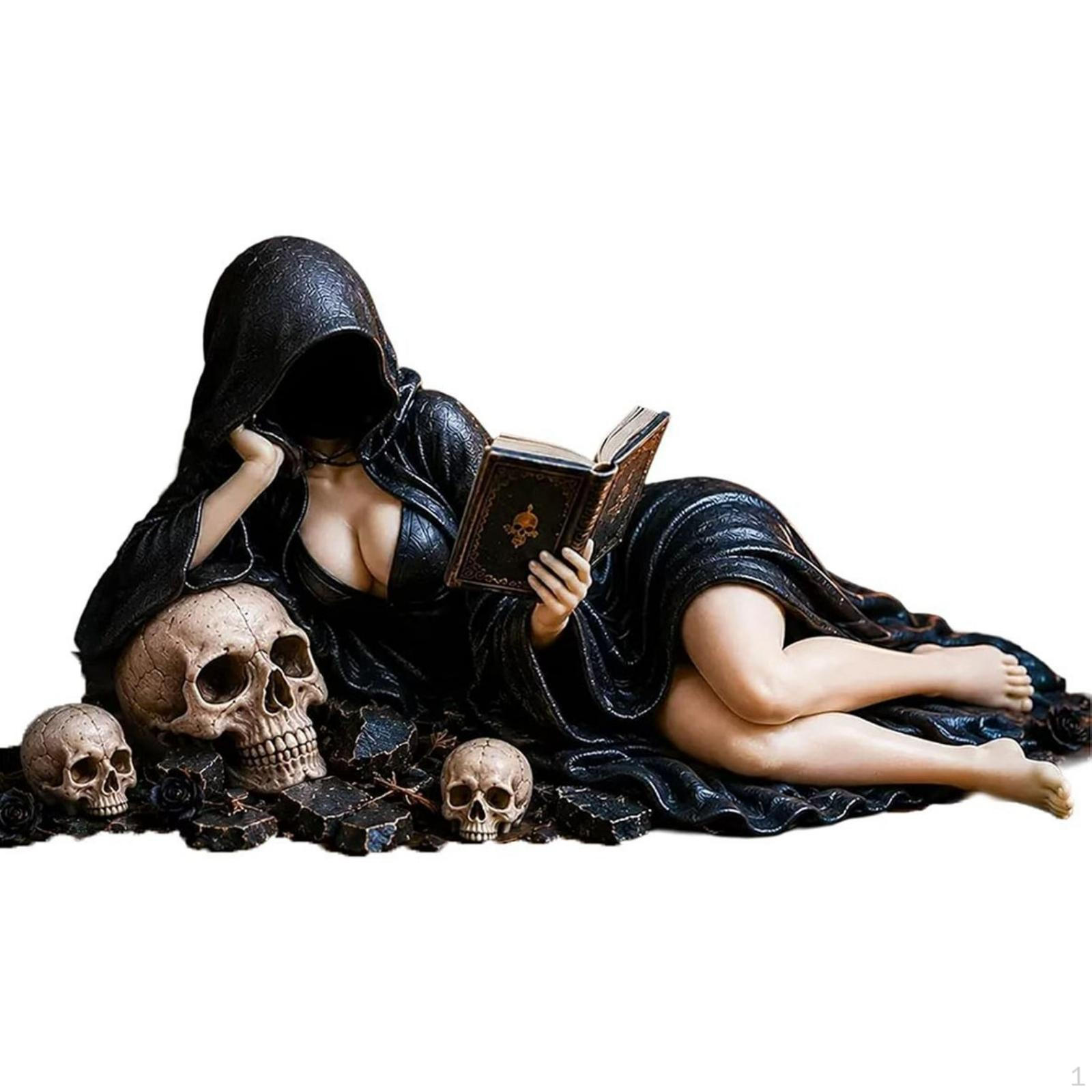 Hooded Bookworm Figurine Spooky Gothic Figure with Book Mysterious for Goths Style a