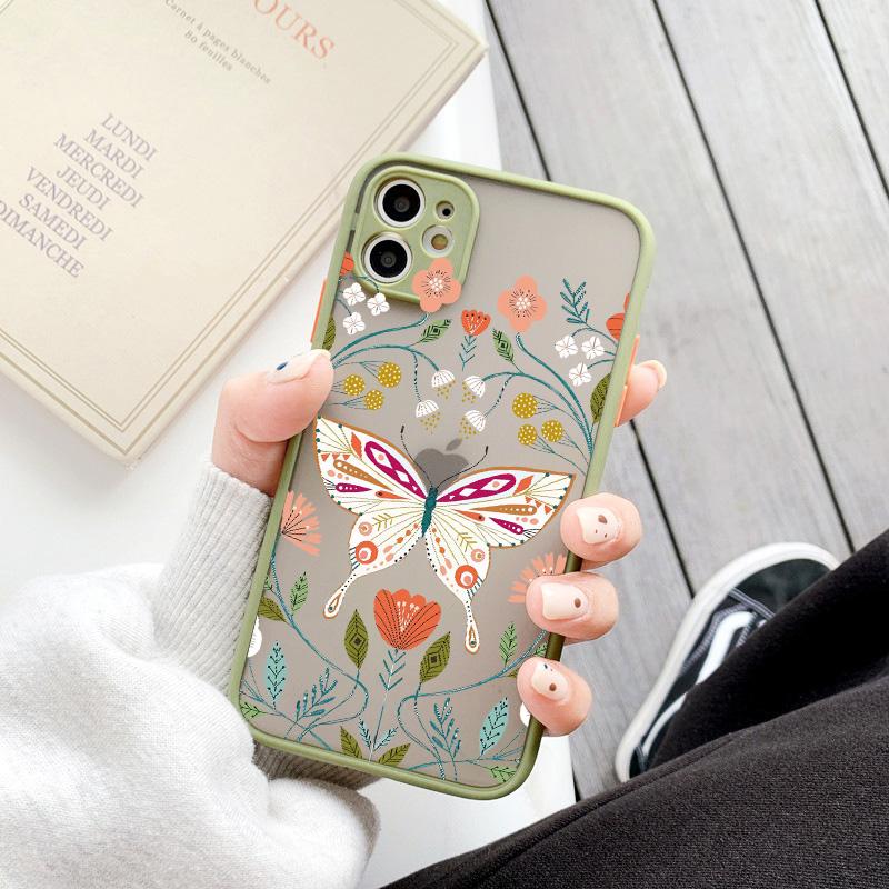 Flowers Butterfly Aesthetic Phone Case For iPhone 7 8 plus X XS MAX XR SE2 16 15 14 11 12 13 Pro Max Back Shockproof soft Cover