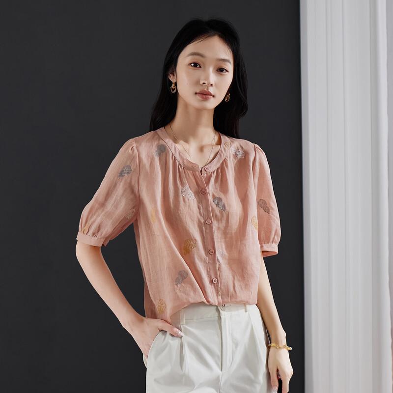 SOFSIL Women s Embroidered Linen Short Sleeve Shirt XL розовый