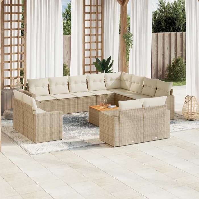 VidaXL Garden Lounge Set with Cushions 13 Pcs, Patio Sofas, Patio Furniture Set, Outdoor Furniture, Beige 3256723