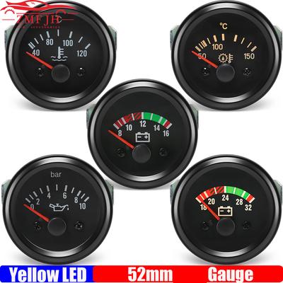 Water Temperature Gauge/Oil Pressure/Voltmeter/Oil Temp Gauge Yellow LED Pointer 52mm Gauge No Sensor Diesel Car 24V