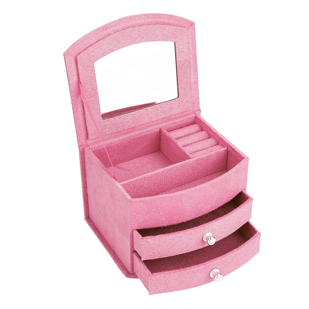 3 Layers Portable Jewelry Earrings Rings Bracelet Necklace Box Organizer Storage Pink