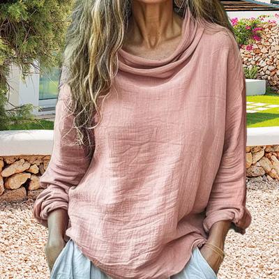 Yousheng Women Shirt Piled Collar Long Sleeve Solid Color Pullover Tops Loose Fit Thin Tee Shirt Breathable Lightweight Tops