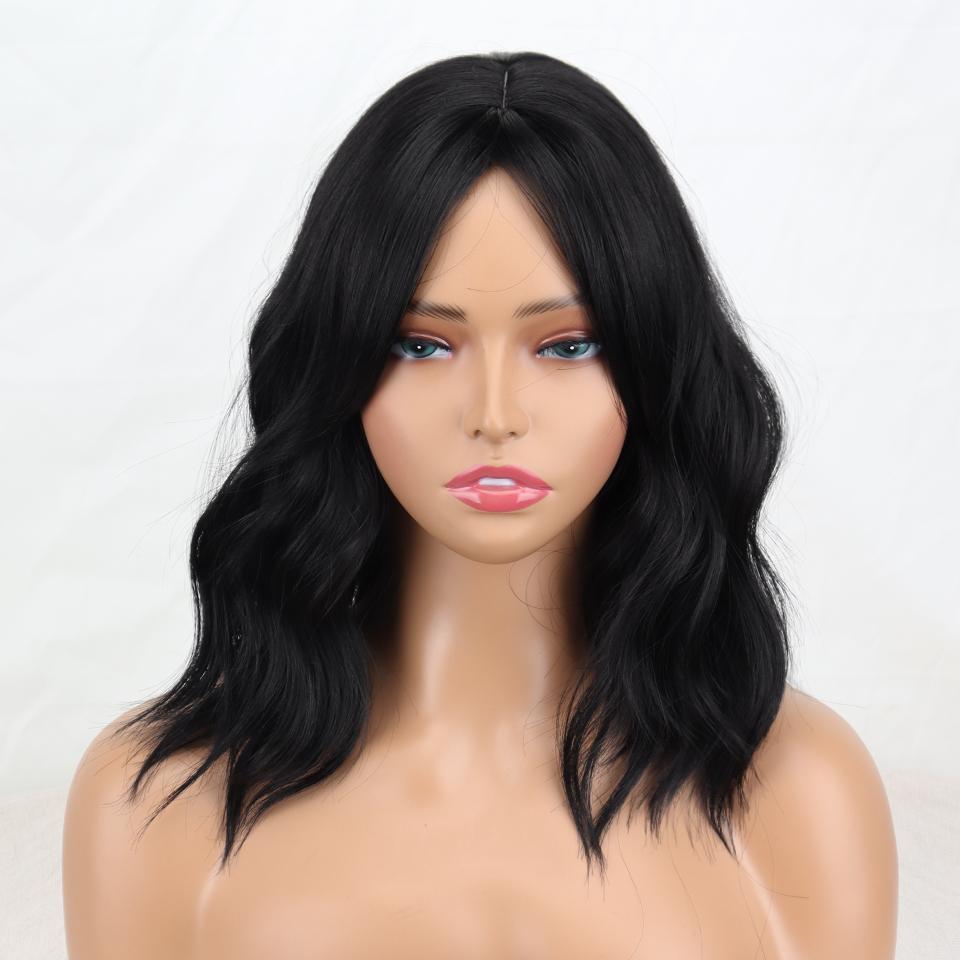 MISS WIG Brown Ombre Blonde Synthetic Fiber Wig with Natural Bangs Women Ash Blonde Shoulder Length Wavy Wig for Women