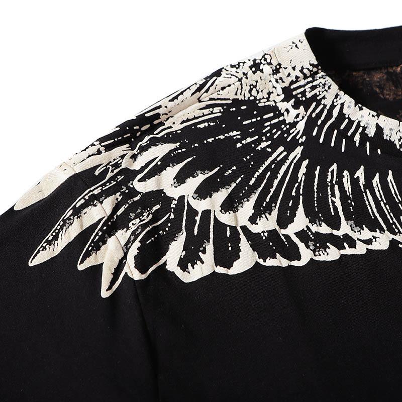 Factory wholesale 2021 summer new product craftsmanship non-sensory printing solid color wings short-sleeved T-shirt men's and women's couples tops