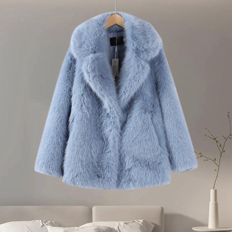 2025 Winter Women's New Flip Collar Medium Length Fur Coat