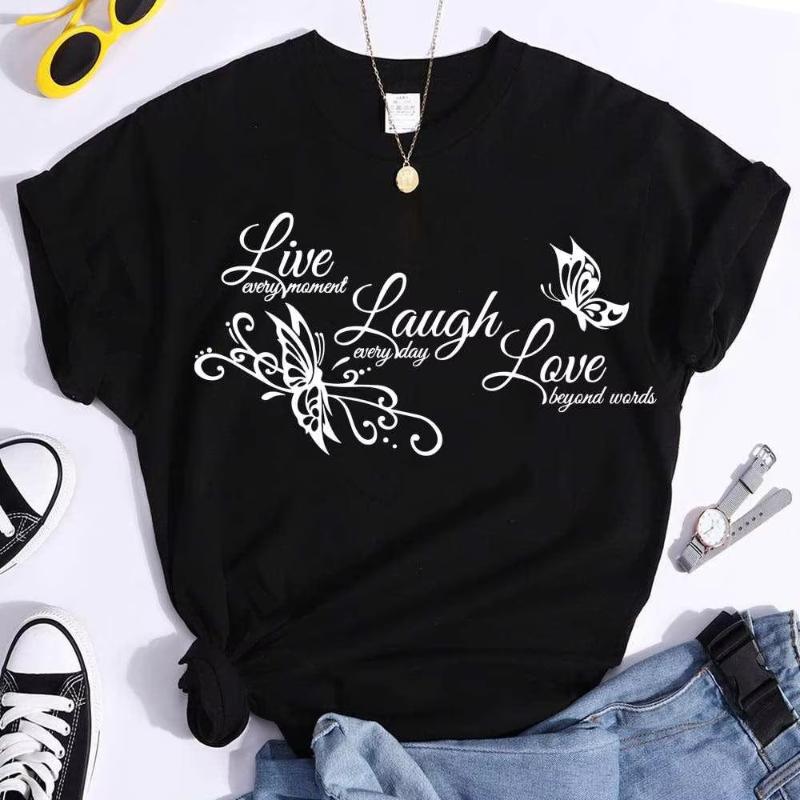 Butterfly Live Laugh Love Print Summer Casual Tshirts For Women Creative O Neck Shortsleeved Tshirts Fashion Ladies Tshirt