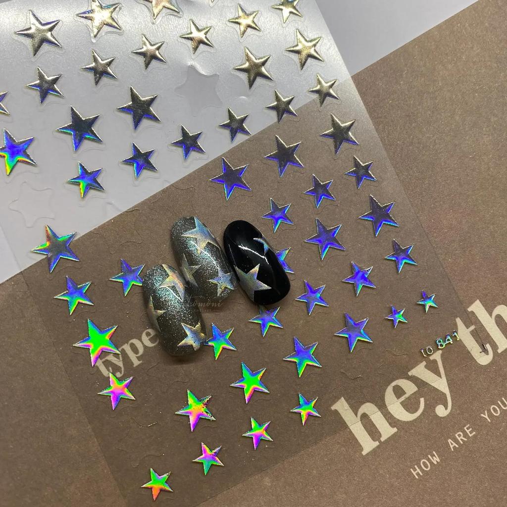 Charming Hollow Stars Love Geometric Five-pointed Star Self Adhesive 5D Nail Art Decorations Stickers Shiny Manicure Decal