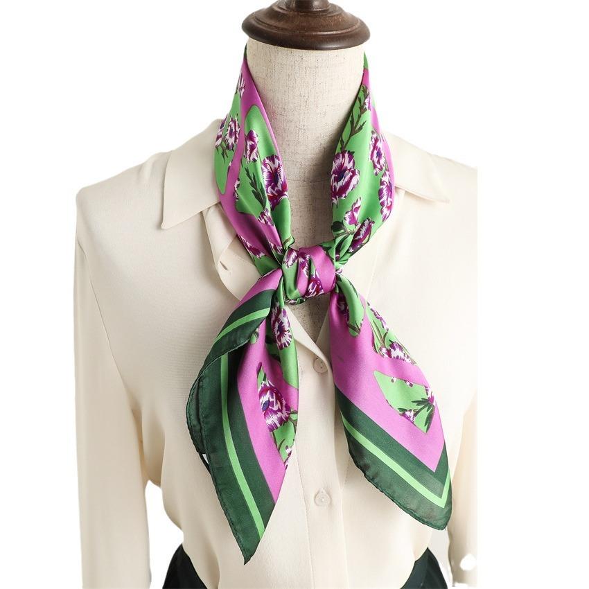 British plaid small fresh silk scarf sunscreen shawl versatile floral scarf imitation silk 71cm square scarf professional scarf