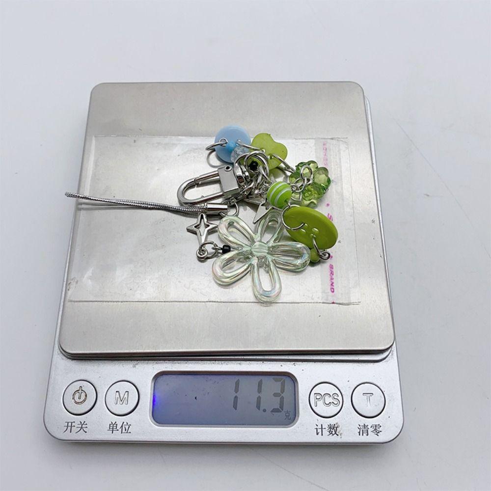 Green Four-leaf Clover Beaded Keychain Summer Lucky Grass Phone Charms DIY Handmade Jewelry   Girls