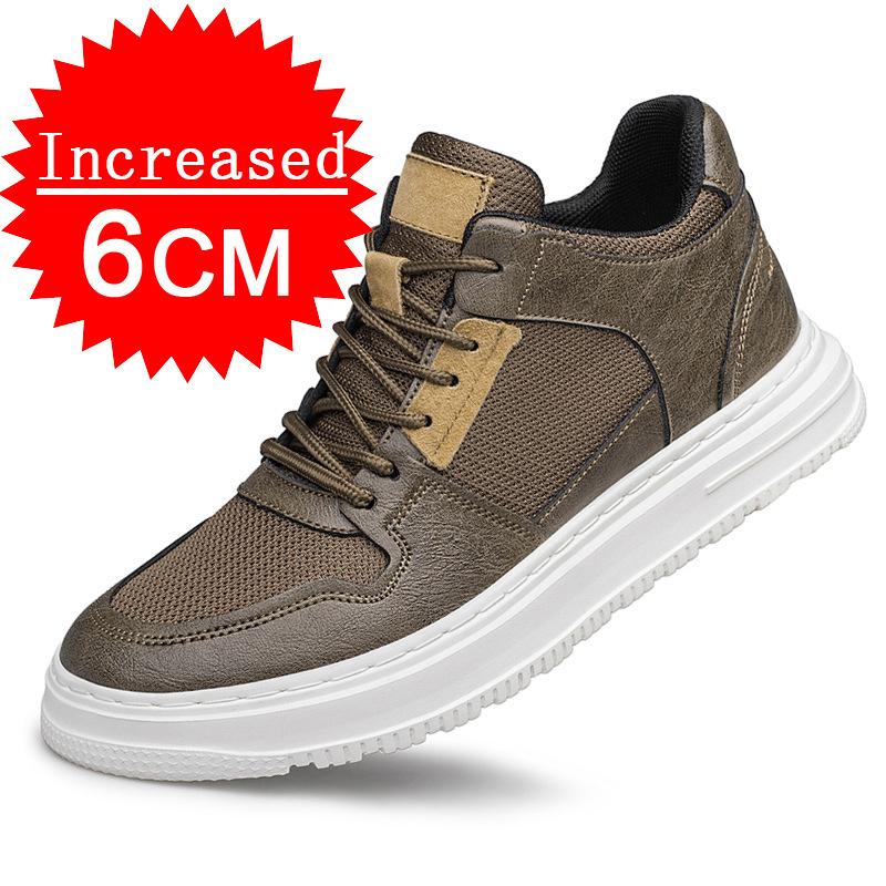 Outdoor Sneakers Spring New Men's Genuine Leather Lightweight Walking Shoes Trainers Invisible Inner Heightening Hollow Shoes
