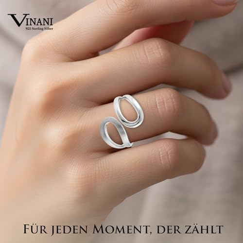 Vinani Women's Design Ring 925 Sterling Silver Curved Open Loop Ring Brushed Polished Finish Modern Elegant Handmade Jewelry