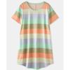 Plus Size Women's Summer Short Sleeved Rainbow Striped Loose Pajama Dress