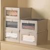 4pcs Breathable Beige Linen Storage Boxes with Clear Window Foldable Closet Organizers for Clothing Sheets and Toy