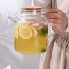 Jarra de Vidrio de Borosilicato Alta para Agua Fría Resistente al Calor 1000ml/1800ml Gran Capacidad Jarra para Té de Frutas con Tapa de Bambú Tetera Transparente