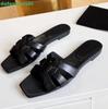 Fashion Cross Genuine Leather Women Slippers Square Toe Slip On Open Toe Flat Sandals Patent Leather Fashion 2025 Summer Sandal Slides