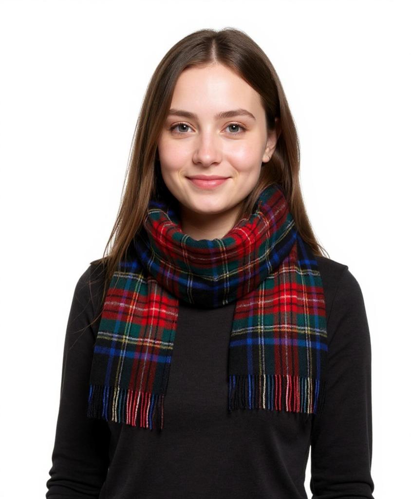 Hamilton Kilts Szalik Tartan z 100% Wełny Jagnięcej, Zimowa Stola z Długimi Frędzlami