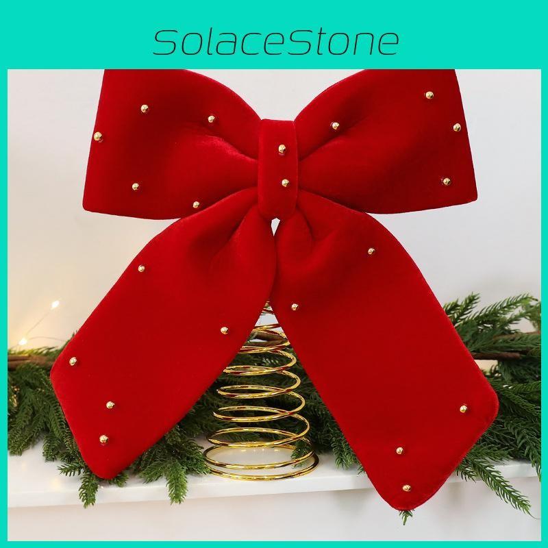 Flannel Red Bow Tree Topper With Embellished Star For Celebration Christmas