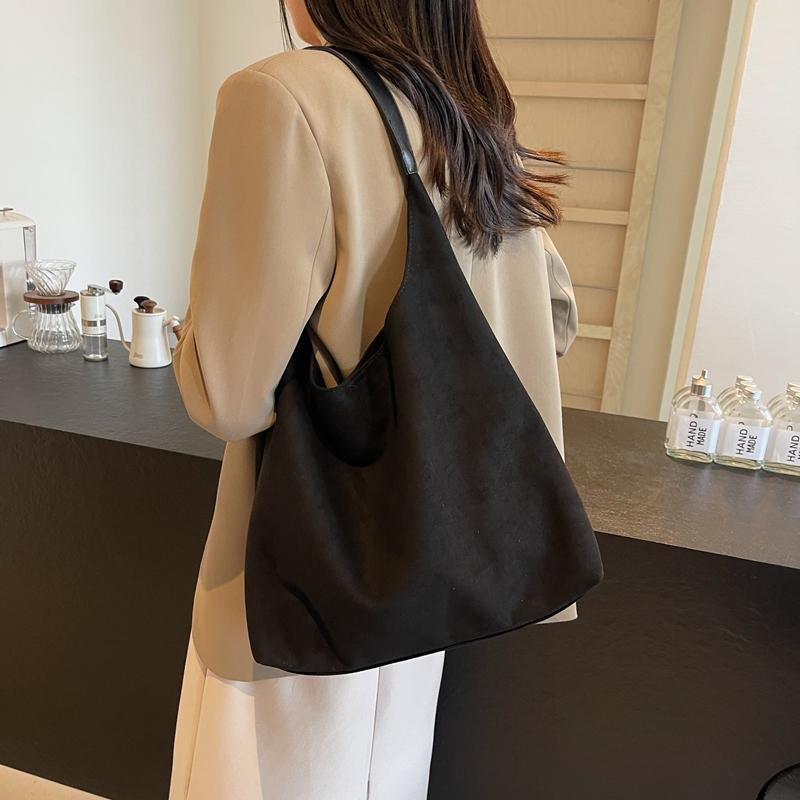Women's Suede Shoulder Bags Large Capacity Bag Simple and Casual Basic Style Sewing Line Hasp