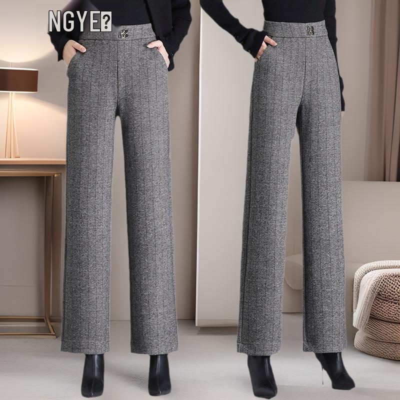 

Women s Spring & Autumn 2025 Wool Wide-Leg Pants: Elastic Waist Cashmere Drape, Straight-Leg for Middle-Aged Moms L