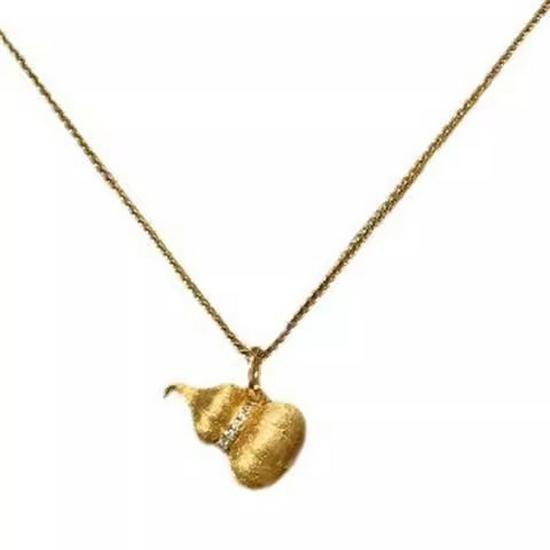 S925 Sterling Silver Luxury French Brushed Pumpkin Gourd Necklace - Diamond-Set Clavicle Chain for Women