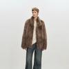 Womens Mid-Length Faux Fur Coat With Stand Collar Winter Warm Outerwear Casual Korean Style