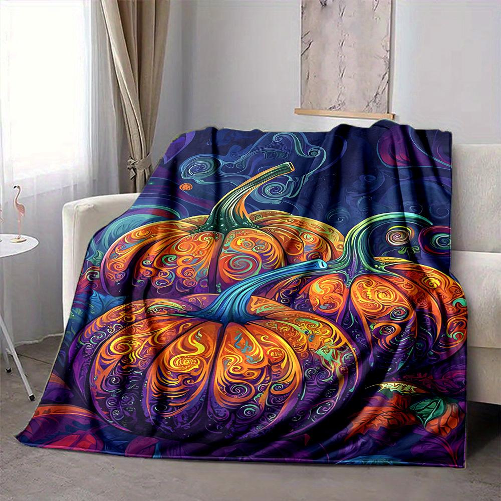 1pc Pumpkin Swirls Blanket, Lightweight Flannel Throw Blanket for Sofa, Bed, Travel, Camping, Living Room, Office, Couch, Chair, and Bed