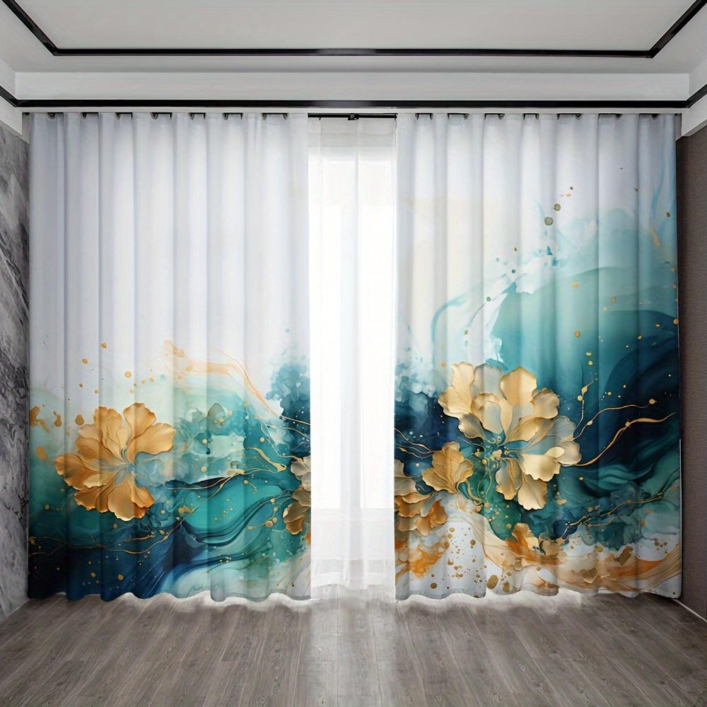 

2 шт. занавески золотисто-голубые с белым геометрическим узором карниз для штор карманные шторы для кухни кафе гостиной домашнего декора (W50H130cm)-2pcs&Grommet Top