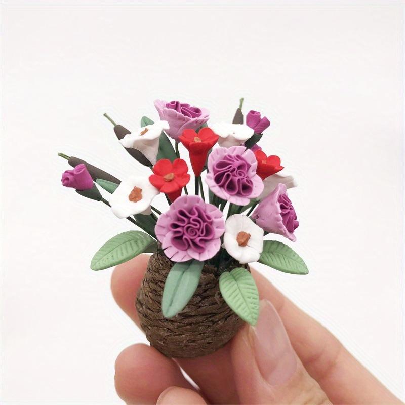 

1: 12 Mini Simulation Flower Garden Living Room Scene Micro Landscape Ornaments Flowers White Red Purple Tri Color Flowers