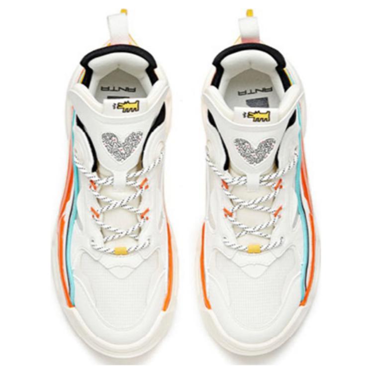 Anta Keith Harry X  Casual Color Block Shock Absorbing Wear Resistant High Top Dad Shoes Women Sneakers White Green Orange 922038899-1