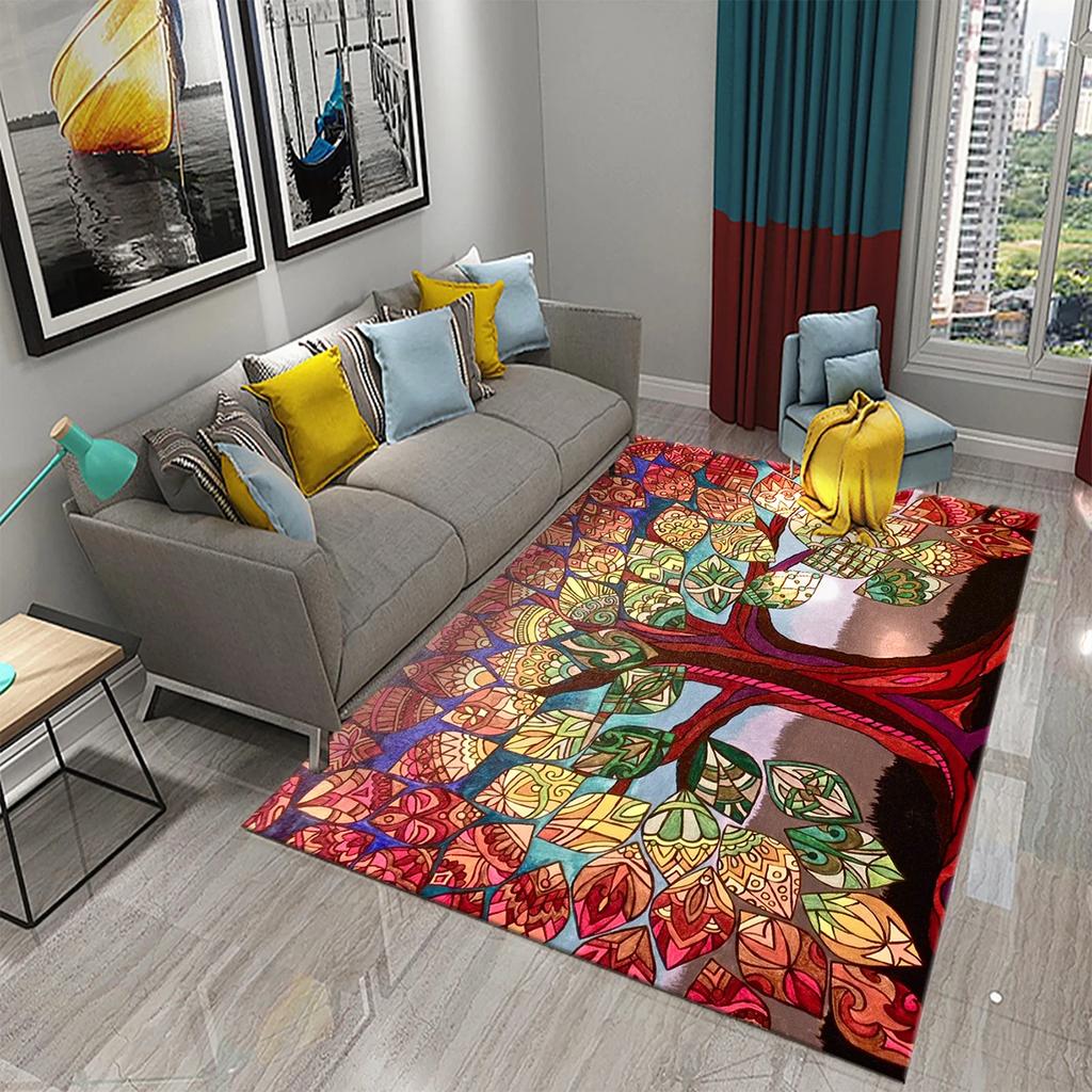 3D Colorful Abstract Tree Carpet for Kitchen Bathroom Entrance Non-Slip Carpet Living Room Balcony Bedroom Decor Floor Mat Rugs