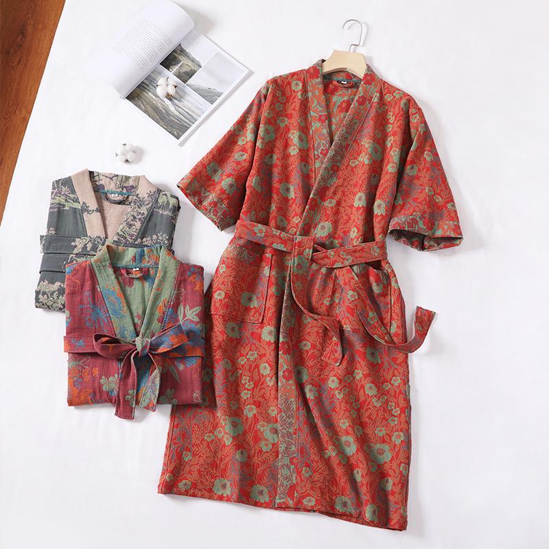 Pure Cotton Double Layer Gauze Bathrobe - Class A Spring/Summer, Thin, Water-Absorbent, Quick-Drying Yukata for Couples